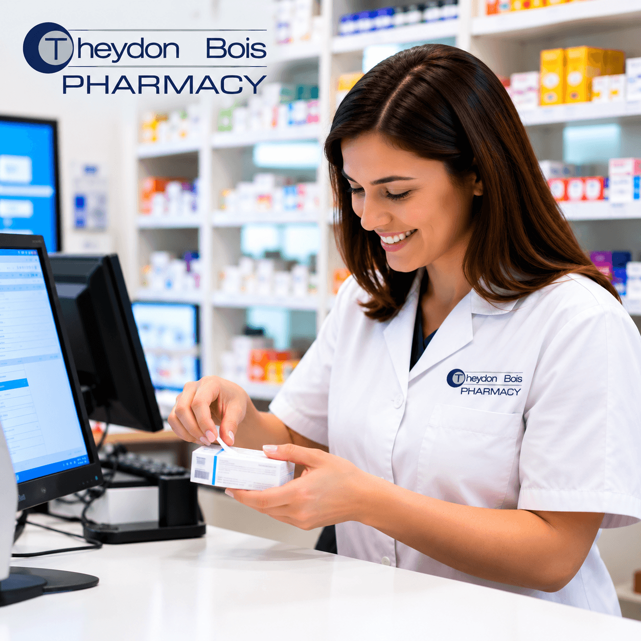 Our pharmacist preparing an electronic prescription at Theydon Bois Pharmacy